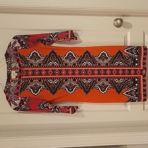 2 for $10. ECI Multi-Color Orange, Red, and Brown Sheath Dress in Size 6
